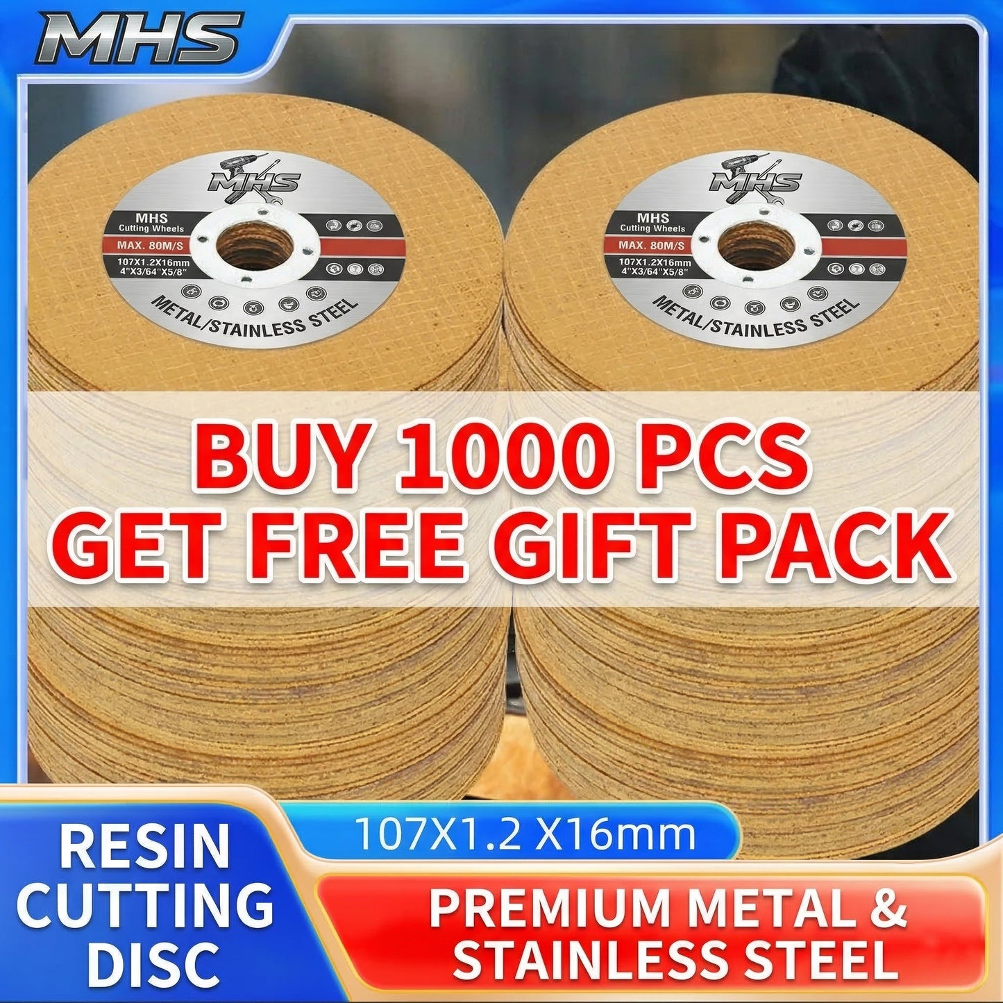 MHS Gold Metal Cutting Discs for Stainless Steel – 1000 Pack