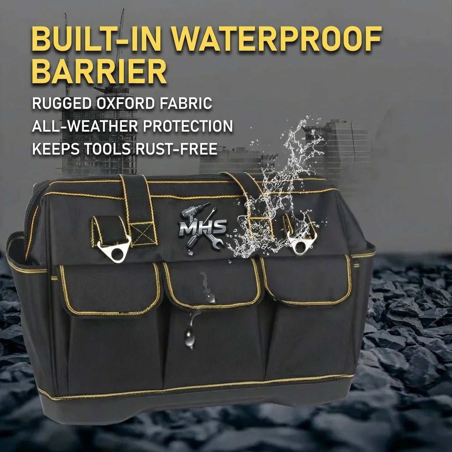 MHS Heavy-Duty Oxford Fabric Tool Bag with Rubber Base