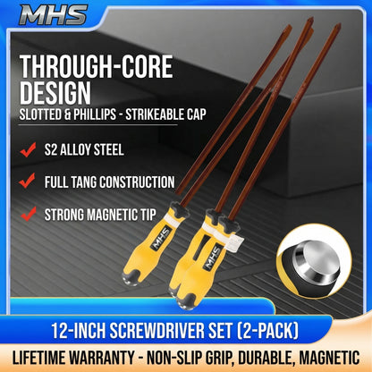 MHS 12-Inch Heavy-Duty S2 Steel Screwdriver Set – 2-Piece