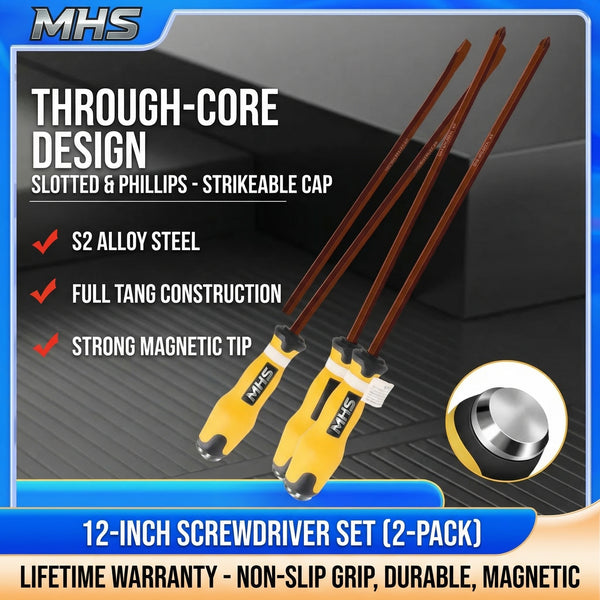 MHS 12-Inch Heavy-Duty S2 Steel Screwdriver Set – 2-Piece