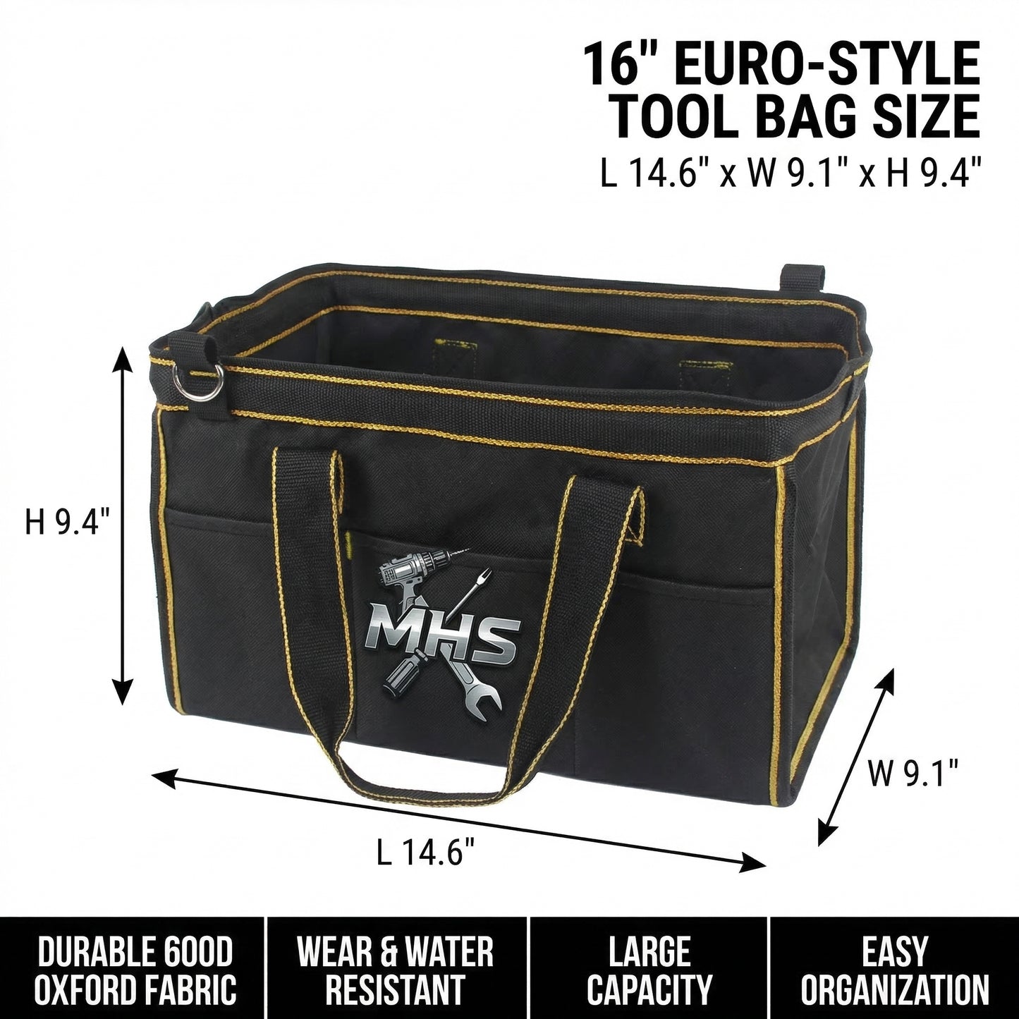 MHS Heavy-Duty Oxford Fabric Tool Bag with Rubber Base