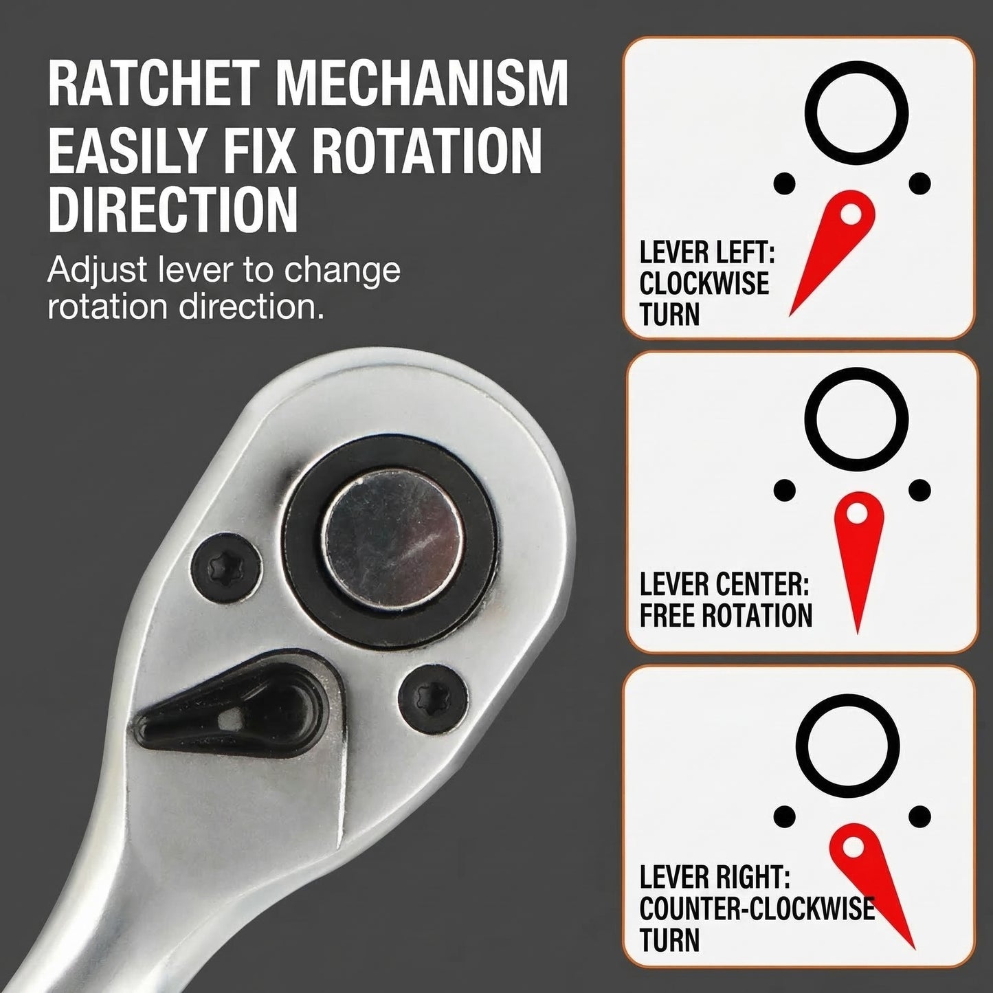 MHS 72-Tooth Ratchet Wrench (1/4", 3/8", 1/2" Drive)