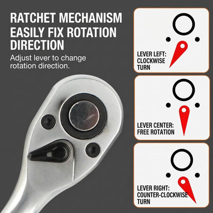 MHS 72-Tooth Ratchet Wrench (1/4", 3/8", 1/2" Drive)